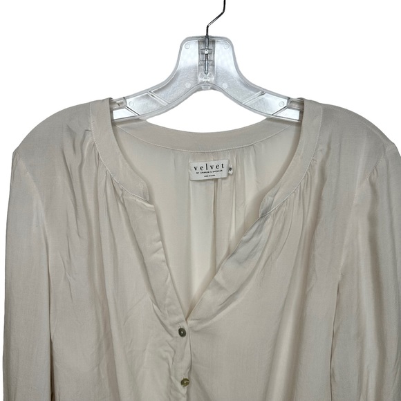 Velvet by Graham and Spencer trinette cream mixed media cotton blend blouse XS - Picture 6 of 10
